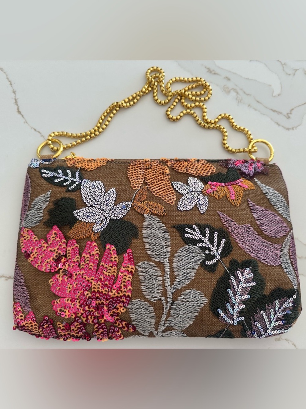 Embroidered Floral Sequin Crossbody Bag
